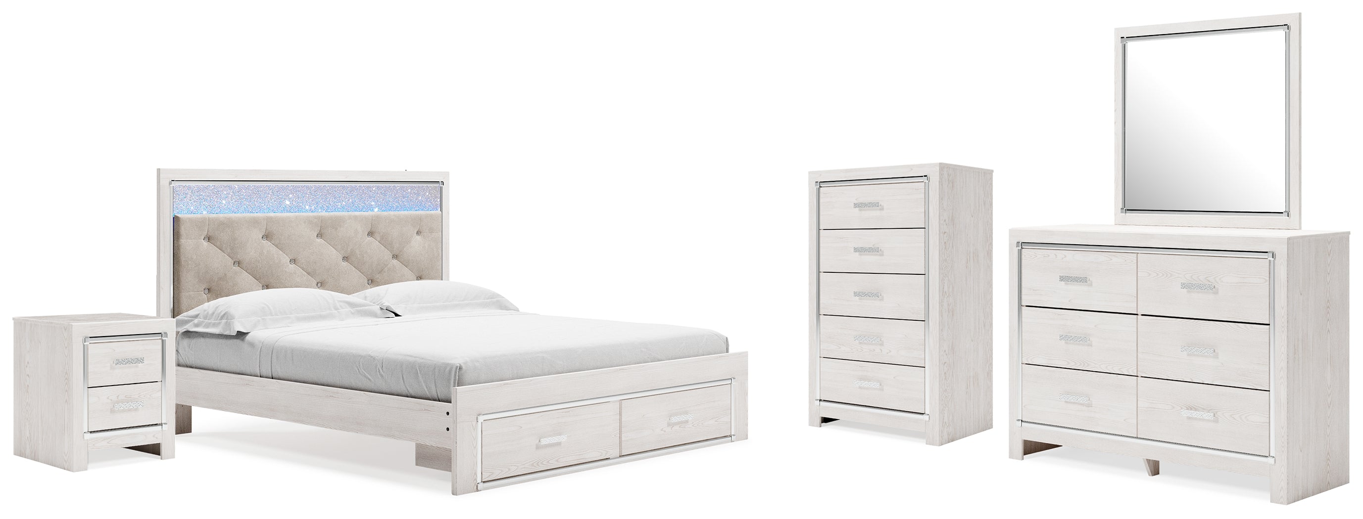 Hoover Furniture Outlet - Ashley Furniture - Altyra King Upholstered Storage Bed, Dresser, Mirror, Chest, and Nightstand - King Upholstered Storage Bed, Dresser, Mirror, Chest, and Nightstand - B2640B40
