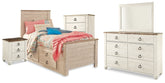 Hoover Furniture Outlet - Ashley Furniture - Willowton Twin Bed with Storage, Dresser, Mirror, Chest and Nightstand - Twin Bed with Storage, Dresser, Mirror, Chest and Nightstand - B267B65