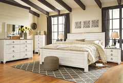 Hoover Furniture Outlet - Ashley Furniture - Willowton King Panel Bed, Dresser, Mirror, Chest and 2 Nightstands - King Panel Bed, Dresser, Mirror, Chest and 2 Nightstands - B267B45