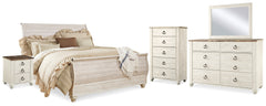 Hoover Furniture Outlet - Ashley Furniture - Willowton King Sleigh Bed, Dresser, Mirror, Chest and 2 Nightstands - King Sleigh Bed, Dresser, Mirror, Chest and 2 Nightstands - B267B44