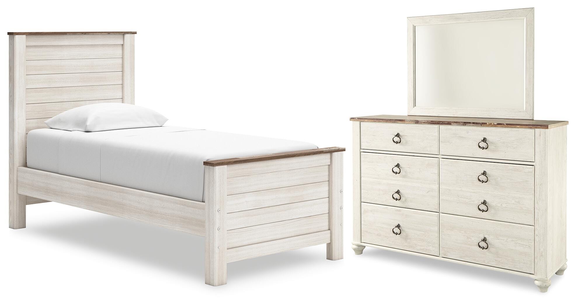 Hoover Furniture Outlet - Ashley Furniture - Willowton Twin Panel Bed, Dresser and Mirror - Twin Panel Bed, Dresser and Mirror - B267B51