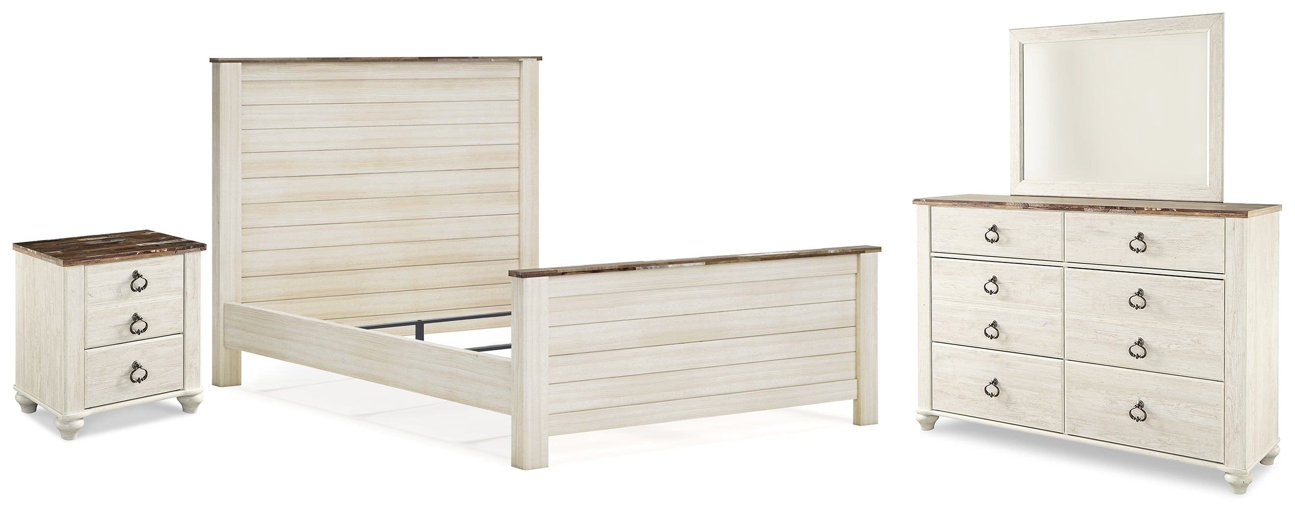 Hoover Furniture Outlet - Ashley Furniture - Willowton Queen Panel Bed, Dresser, Mirror, and Nightstand - Queen Panel Bed, Dresser, Mirror, and Nightstand - B267B37