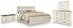 Hoover Furniture Outlet - Ashley Furniture - Willowton King Panel Bed, Dresser, Mirror and 2 Nightstands - King Panel Bed, Dresser, Mirror and 2 Nightstands - B267B75