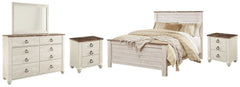 Hoover Furniture Outlet - Ashley Furniture - Willowton Queen Panel Bed, Dresser, Mirror and 2 Nightstands - Queen Panel Bed, Dresser, Mirror and 2 Nightstands - B267B35