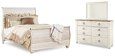 Hoover Furniture Outlet - Ashley Furniture - Willowton Queen Sleigh Bed, Dresser and Mirror - Queen Sleigh Bed, Dresser and Mirror / Whitewash - B267B7