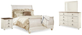 Hoover Furniture Outlet - Ashley Furniture - Willowton Queen Sleigh Bed, Dresser, Mirror and 2 Nightstands - Queen Sleigh Bed, Dresser, Mirror and 2 Nightstands - B267B55