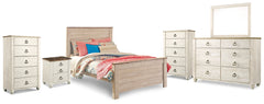Hoover Furniture Outlet - Ashley Furniture - Willowton Full Panel Bed, Dresser, Mirror, 2 Chests and nightstand - Full Panel Bed, Dresser, Mirror, 2 Chests and nightstand - B267B40