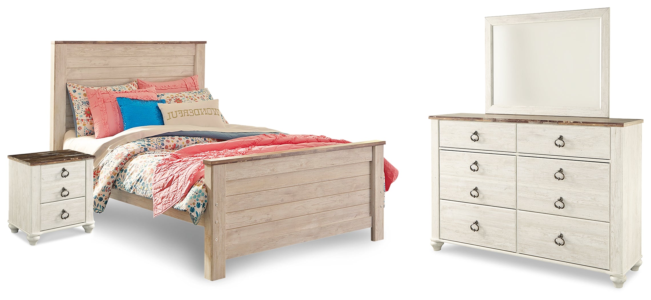 Hoover Furniture Outlet - Ashley Furniture - Willowton Full Panel Bed, Dresser, Mirror, Chest and Nightstand - Full Panel Bed, Dresser, Mirror, Chest and Nightstand - B267B64