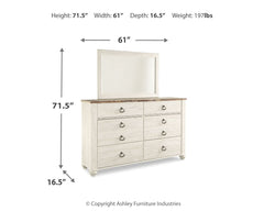 Willowton King Panel Bed, Dresser, Mirror, Chest and Nightstand
