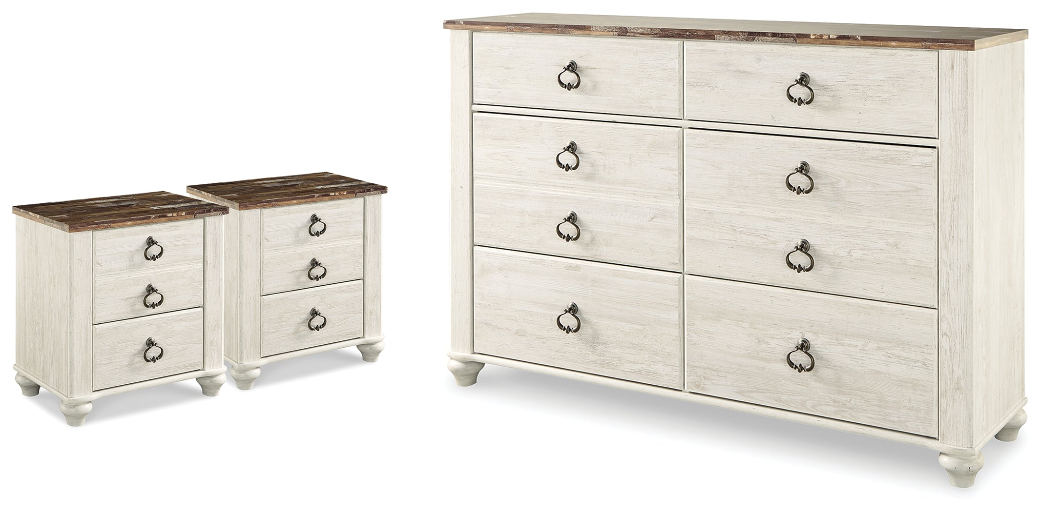Hoover Furniture Outlet - Ashley Furniture - Willowton Dresser and 2 Nightstands - Dresser and 2 Nightstands - B267B60