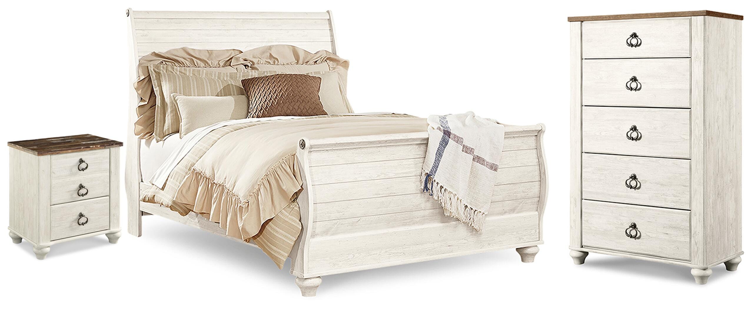 Hoover Furniture Outlet - Ashley Furniture - Willowton Queen Sleigh Bed, Chest and Nightstand - Queen Sleigh Bed, Chest and Nightstand - B267B77