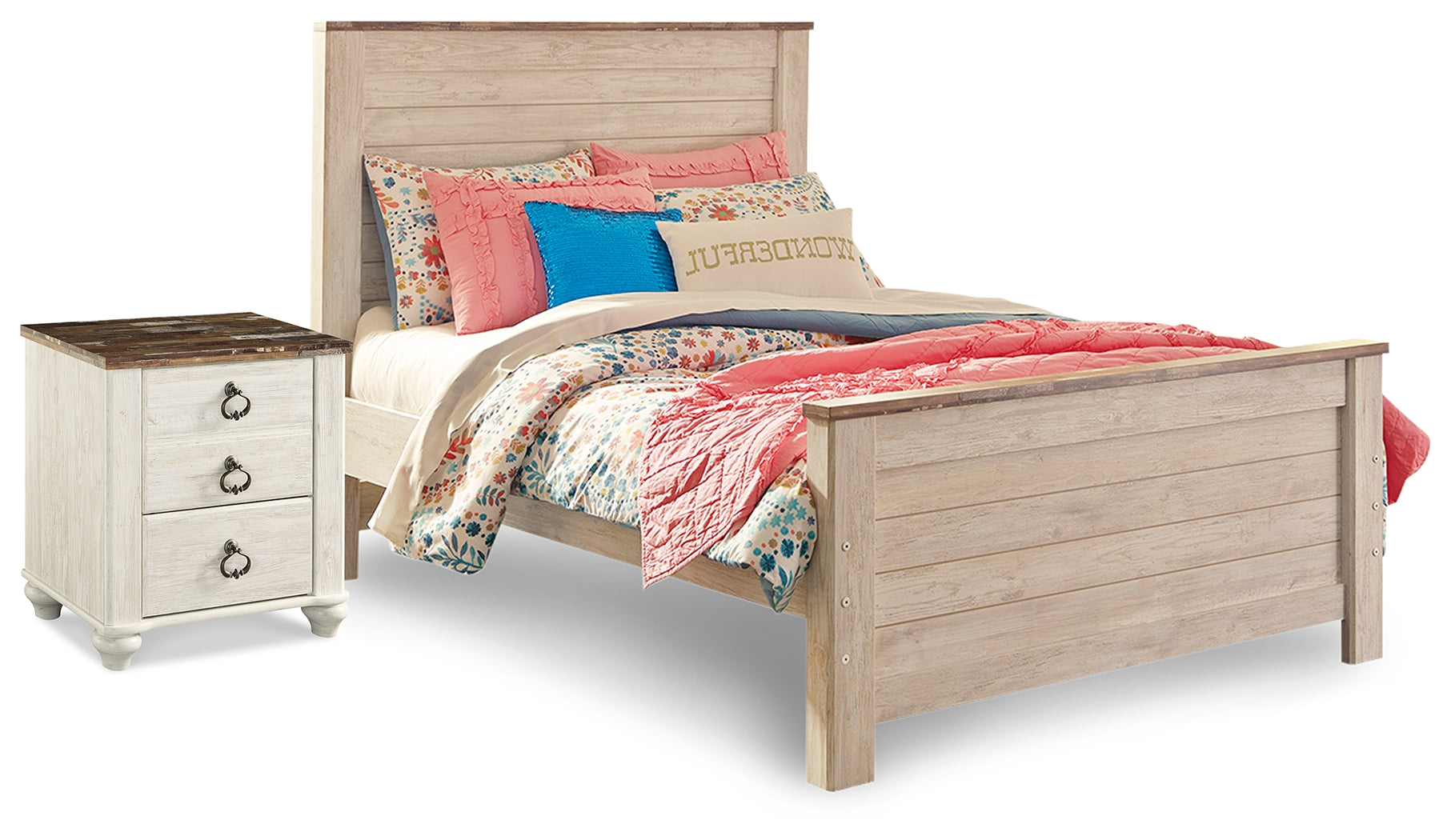 Hoover Furniture Outlet - Ashley Furniture - Willowton Full Panel Bed and Nightstand - Full Panel Bed and Nightstand - B267B41