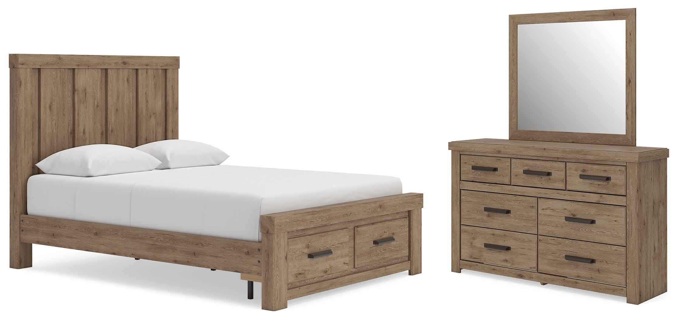 Hoover Furniture Outlet - Ashley Furniture - Oliandon Queen Panel Storage Bed, Dresser and Mirror - Queen Panel Storage Bed, Dresser and Mirror - PCB2844B5