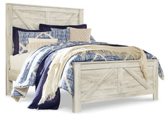 Hoover Furniture Outlet - Ashley Furniture - Bellaby Queen Crossbuck Panel Bed, Dresser, Mirror and 2 Nightstands - Queen Crossbuck Panel Bed, Dresser, Mirror and 2 Nightstands / Whitewash - B331B13