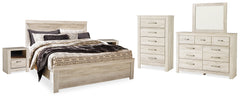 Hoover Furniture Outlet - Ashley Furniture - Bellaby King Panel Bed, Dresser, Mirror, Chest and 2 Nightstands - King Panel Bed, Dresser, Mirror, Chest and 2 Nightstands / Whitewash - B331B17