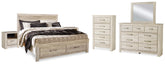 Hoover Furniture Outlet - Ashley Furniture - Bellaby King Storage Bed, Dresser, Mirror, Chest and 2 Nightstands - King Storage Bed, Dresser, Mirror, Chest and 2 Nightstands / Whitewash - B331B20