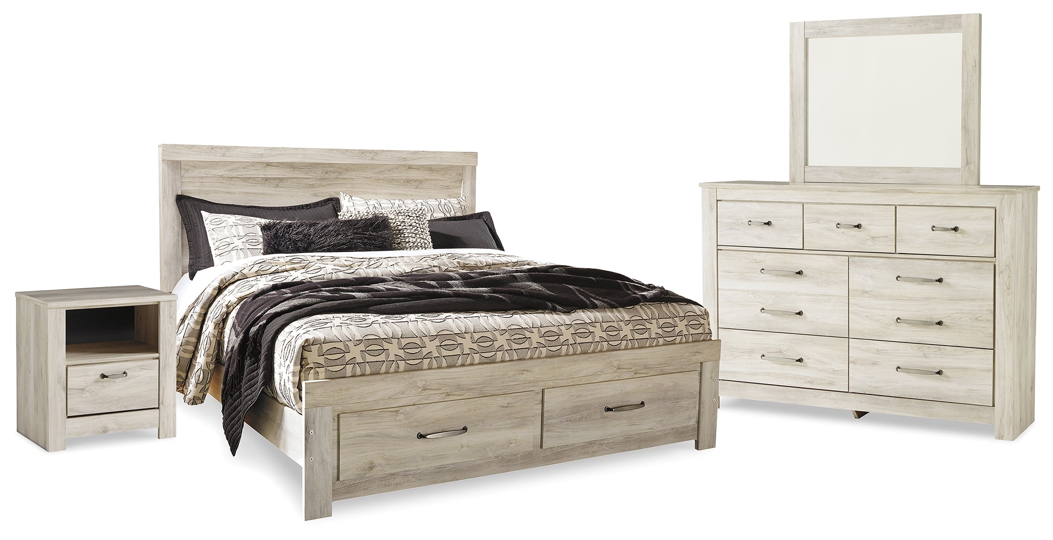 Hoover Furniture Outlet - Ashley Furniture - Bellaby King Panel Storage Bed, Dresser, Mirror and Nightstand - King Panel Storage Bed, Dresser, Mirror and Nightstand - B331B12