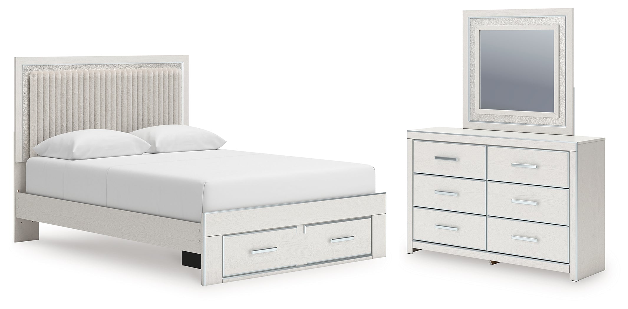 Hoover Furniture Outlet - Ashley Furniture - Zuraleus Queen Upholstered Panel Platform Storage Bed, Dresser and Mirror - Queen Upholstered Panel Platform Storage Bed, Dresser and Mirror - PCB3381B5