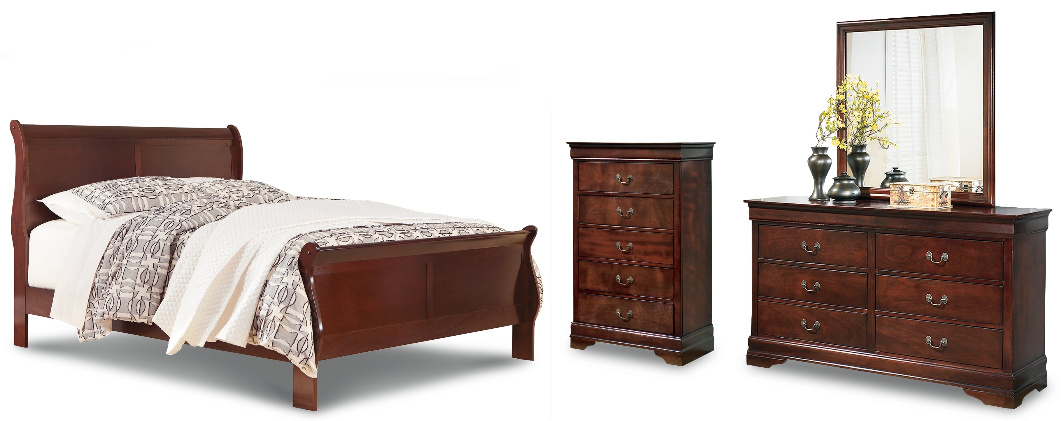 Hoover Furniture Outlet - Ashley Furniture - Alisdair Queen Sleigh Bed, Dresser, Mirror, and Chest - Queen Sleigh Bed, Dresser, Mirror, and Chest - B376B15