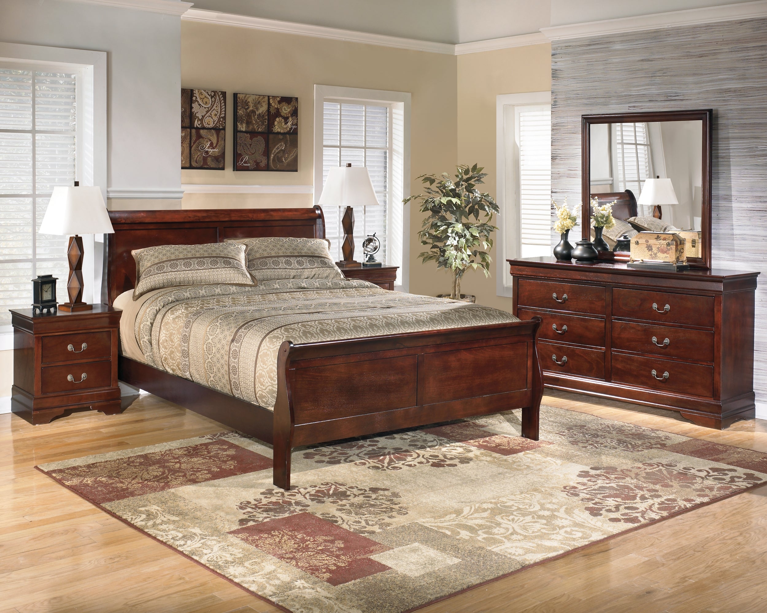 Hoover Furniture Outlet - Ashley Furniture - Alisdair Queen Sleigh Bed, Dresser, Mirror, and Nightstand - Queen Sleigh Bed, Dresser, Mirror, and Nightstand - B376B14