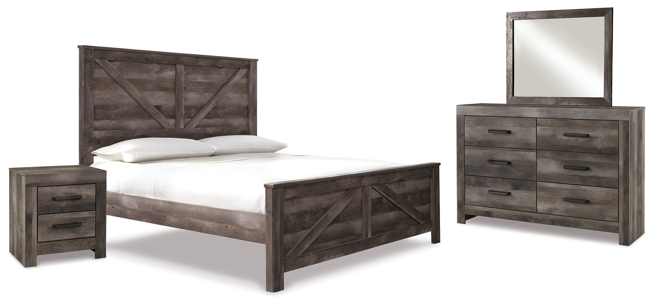 Hoover Furniture Outlet - Ashley Furniture - Wynnlow King Crossbuck Panel Bed, Dresser, Mirror and Nightstand - King Crossbuck Panel Bed, Dresser, Mirror and Nightstand - B440B26