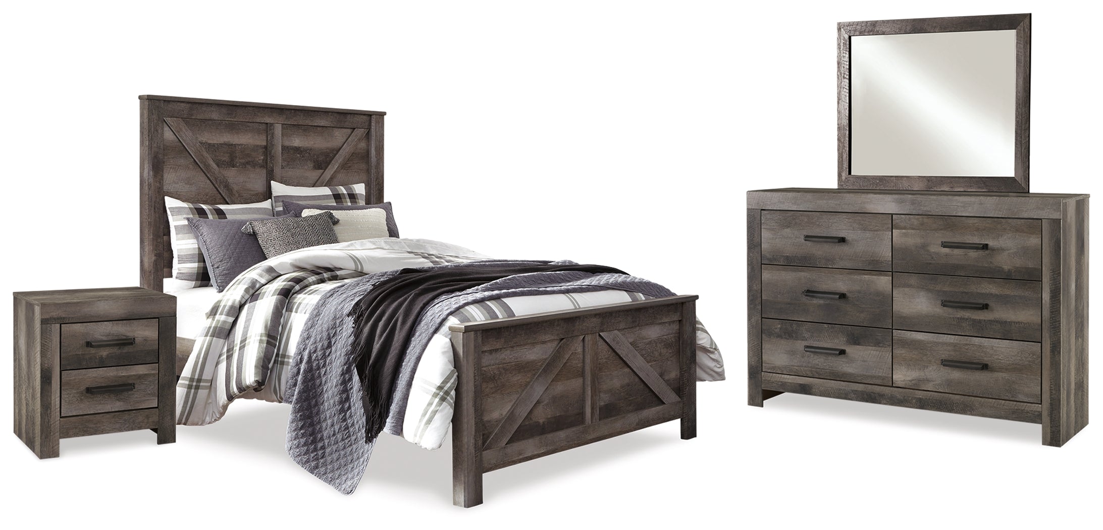 Hoover Furniture Outlet - Ashley Furniture - Wynnlow Queen Crossbuck Panel Bed, Dresser, Mirror, and Nightstand - Queen Crossbuck Panel Bed, Dresser, Mirror, and Nightstand - B440B24