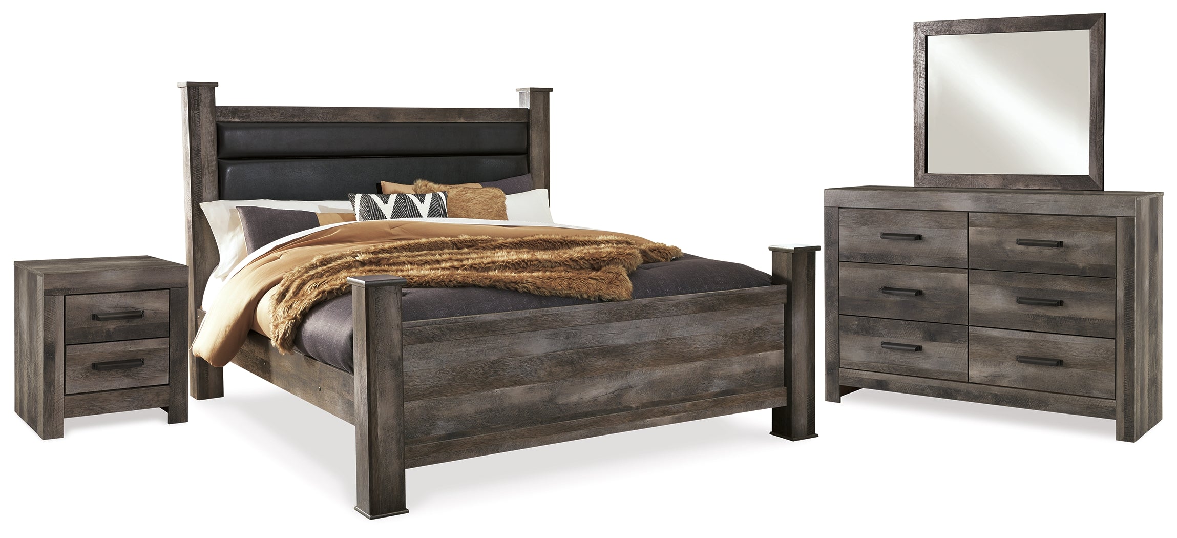 Hoover Furniture Outlet - Ashley Furniture - Wynnlow King Poster Bed, Dresser, Mirror and Nightstand - King Poster Bed, Dresser, Mirror and Nightstand - B440B29