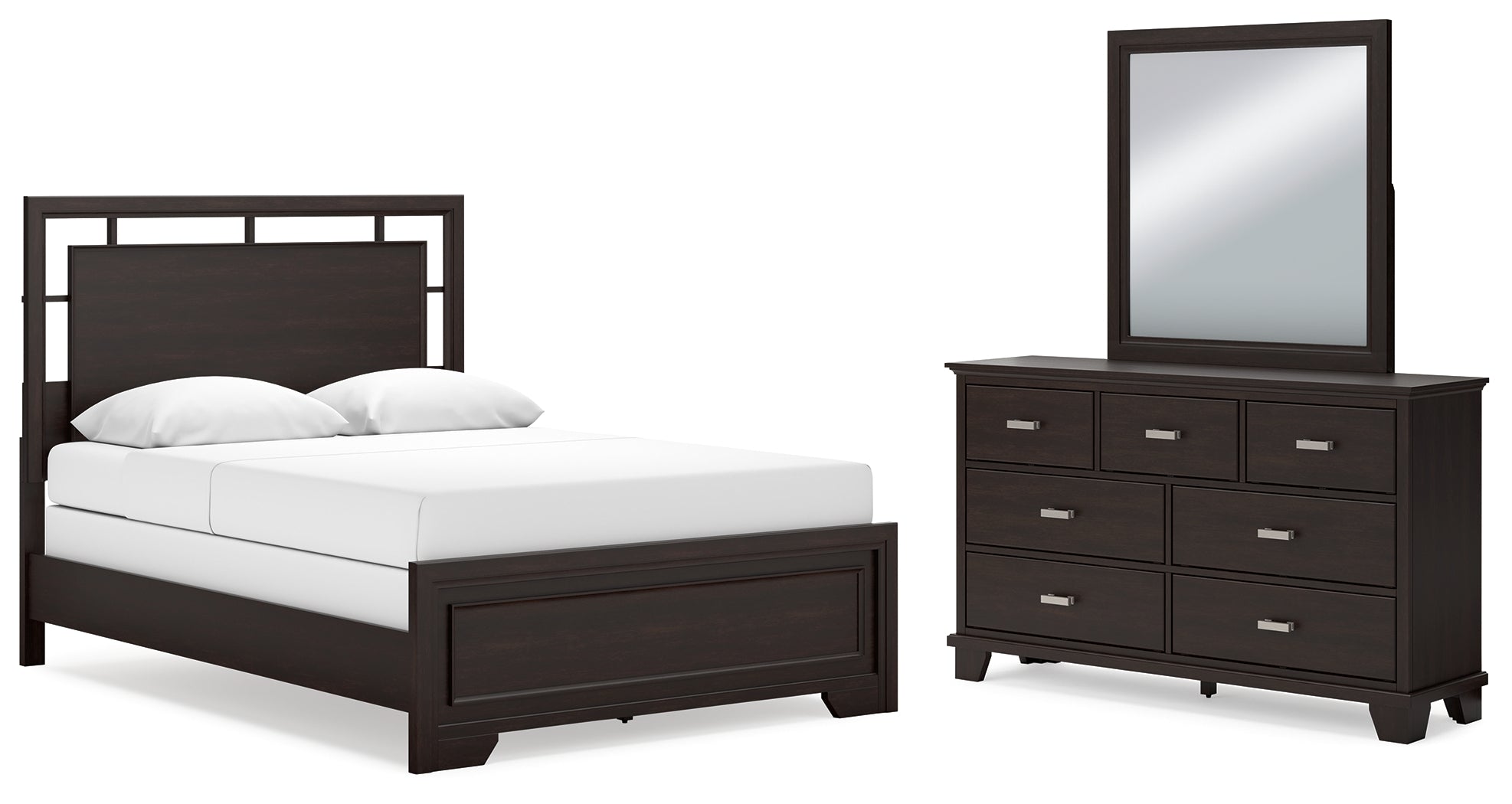 Hoover Furniture Outlet - Ashley Furniture - Covetown Queen Panel Bed, Dresser and Mirror - Queen Panel Bed, Dresser and Mirror - B441B7