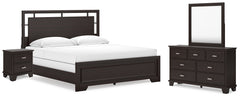 Covetown King Panel Bed, Dresser, Mirror and Nightstand