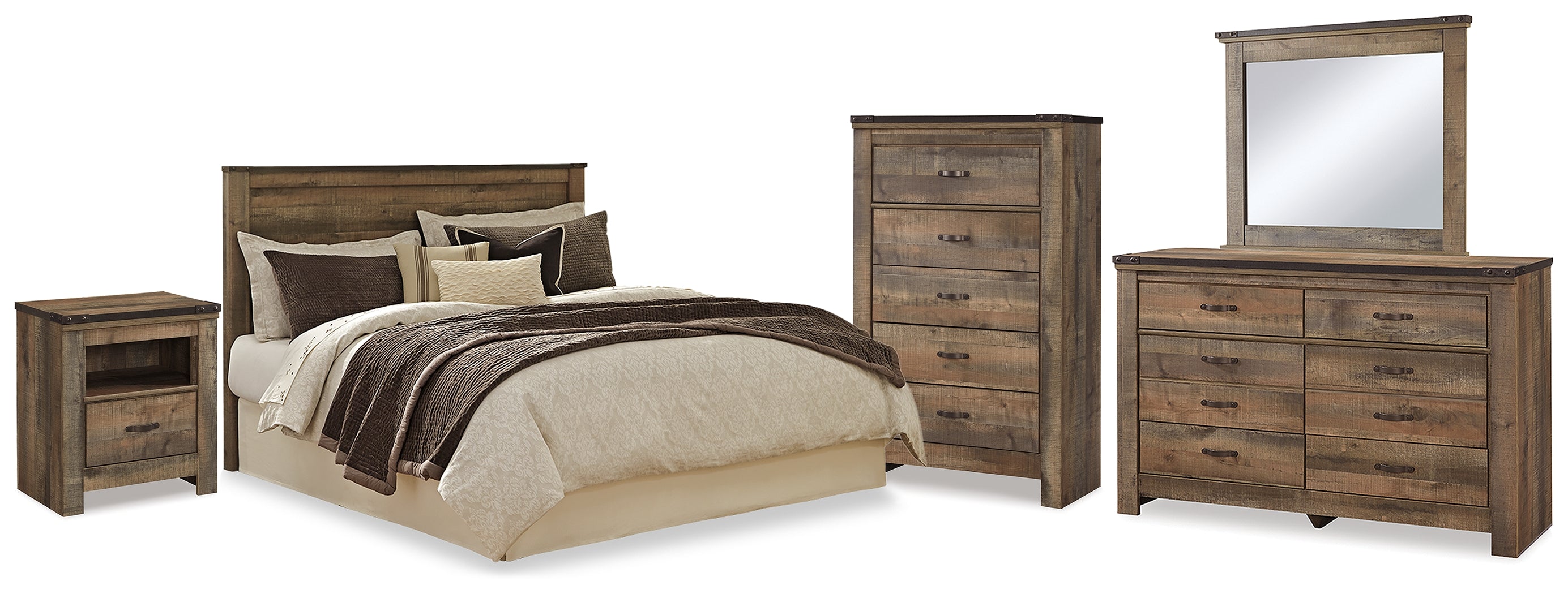 Hoover Furniture Outlet - Ashley Furniture - Trinell Queen Panel Headboard, Dresser, Mirror, Chest and Nightstand - Queen Panel Headboard, Dresser, Mirror, Chest and Nightstand - B446B90