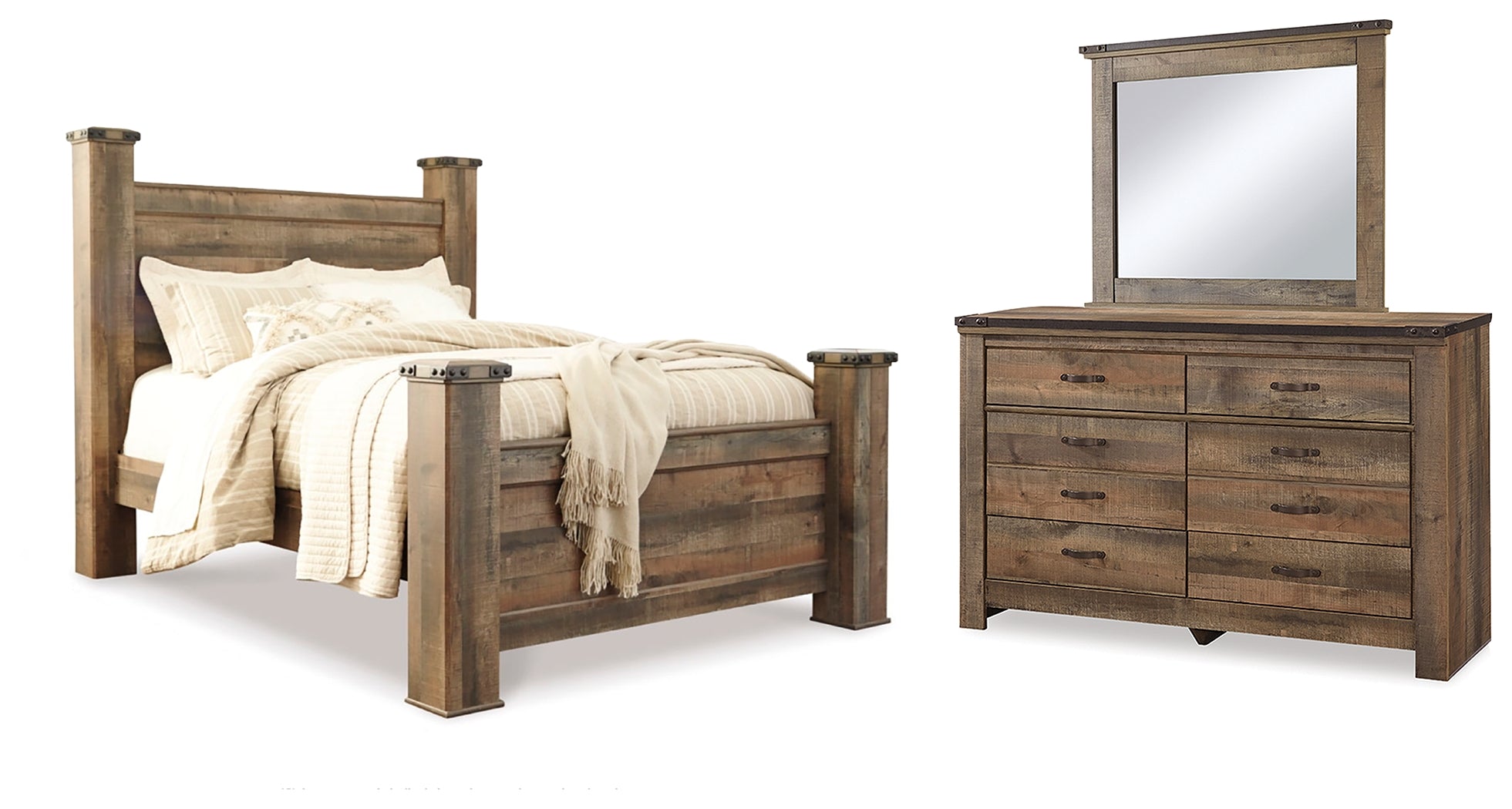 Hoover Furniture Outlet - Ashley Furniture - Trinell Queen Poster Bed, Dresser and Mirror - Queen Poster Bed, Dresser and Mirror - B446B83