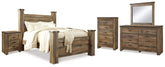 Hoover Furniture Outlet - Ashley Furniture - Trinell Queen Poster Bed, Dresser, Mirror, Chest and 2 Nightstands - Queen Poster Bed, Dresser, Mirror, Chest and 2 Nightstands - B446B80