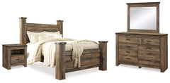 Hoover Furniture Outlet - Ashley Furniture - Trinell Queen Poster Bed, Dresser, Mirror and Nightstand - Queen Poster Bed, Dresser, Mirror and Nightstand - B446B76