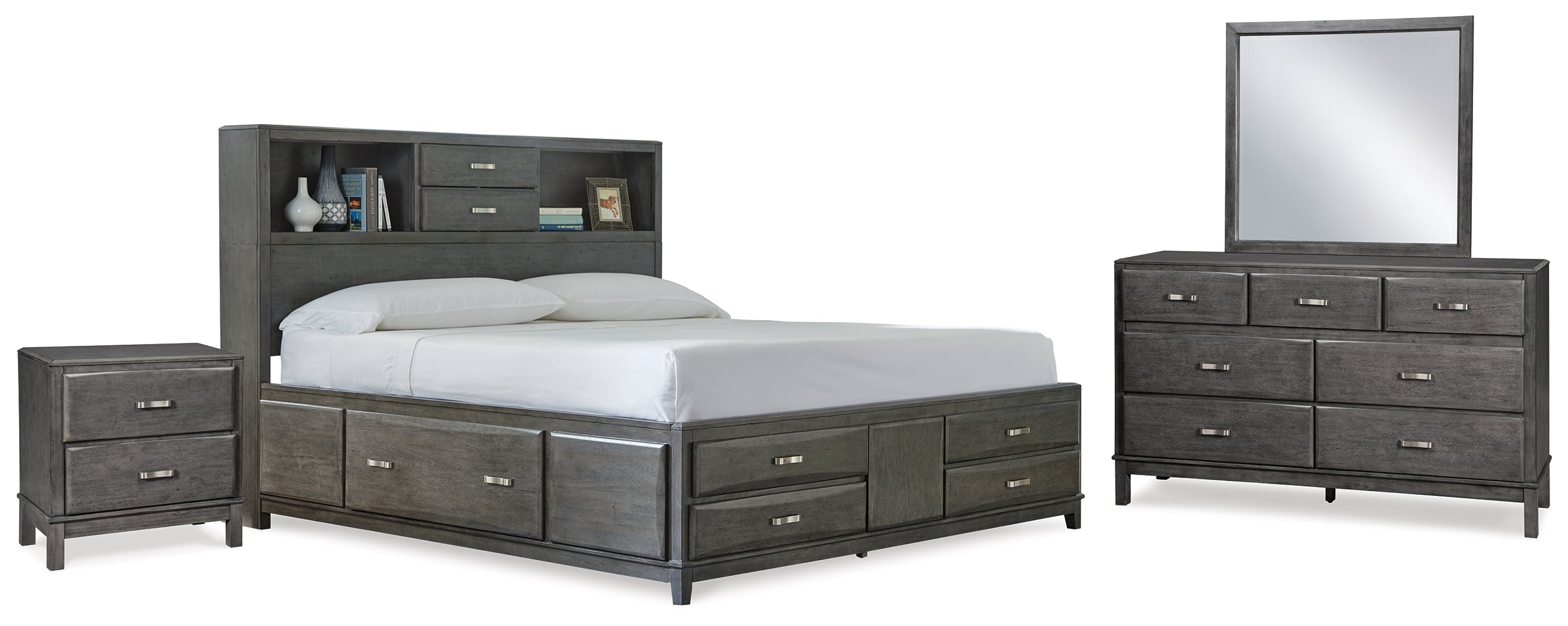 Hoover Furniture Outlet - Ashley Furniture - Caitbrook Queen Storage Bed, Dresser, Mirror and Nightstand - Queen Storage Bed, Dresser, Mirror and Nightstand - B476B13