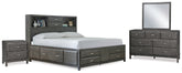 Hoover Furniture Outlet - Ashley Furniture - Caitbrook Queen Storage Bed, Dresser, Mirror and Nightstand - Queen Storage Bed, Dresser, Mirror and Nightstand - B476B13