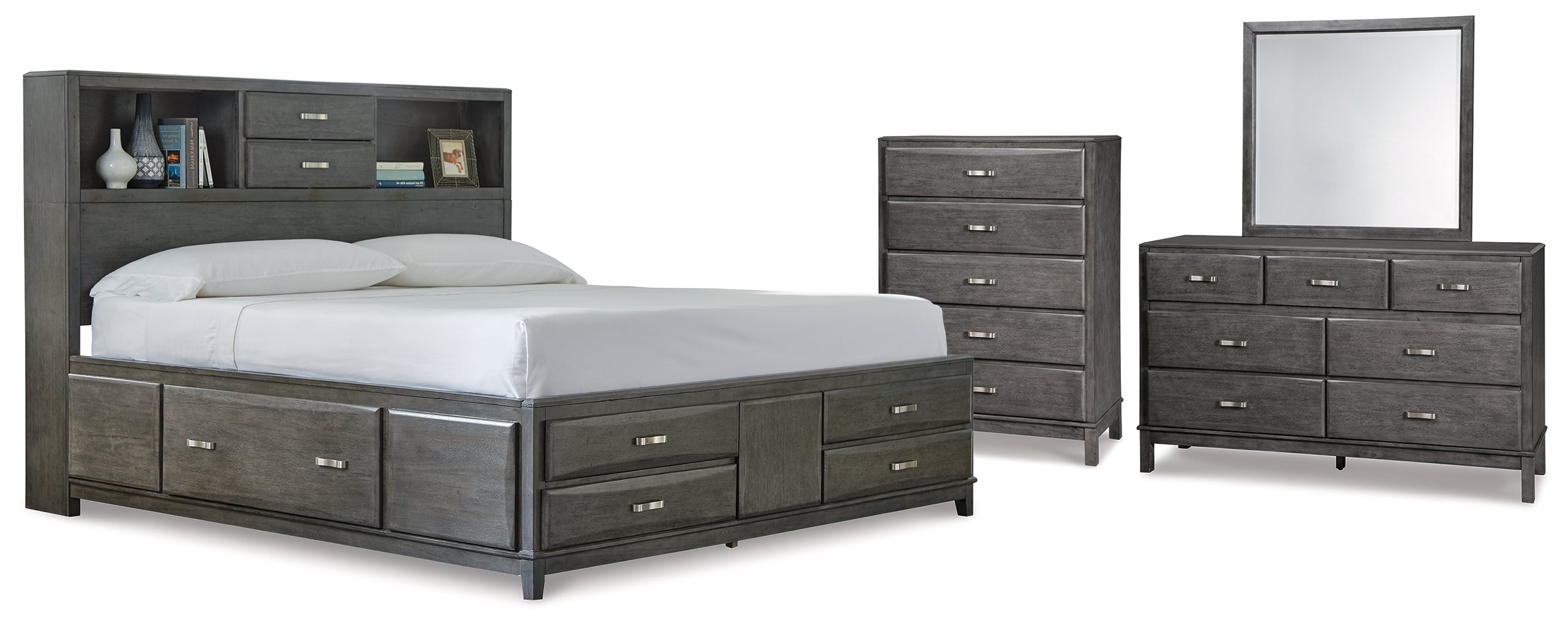 Hoover Furniture Outlet - Ashley Furniture - Caitbrook California King Storage Bed, Dresser, Mirror and Chest - California King Storage Bed, Dresser, Mirror and Chest - B476B11