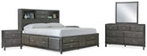 Hoover Furniture Outlet - Ashley Furniture - Caitbrook King Storage Bed, Dresser, Mirror and 2 Nightstands - King Storage Bed, Dresser, Mirror and 2 Nightstands - B476B21