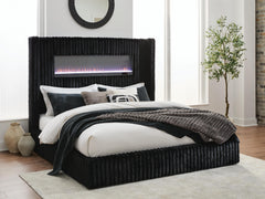 Tayleena King Upholstered Bed with Fireplace and Wireless Audio