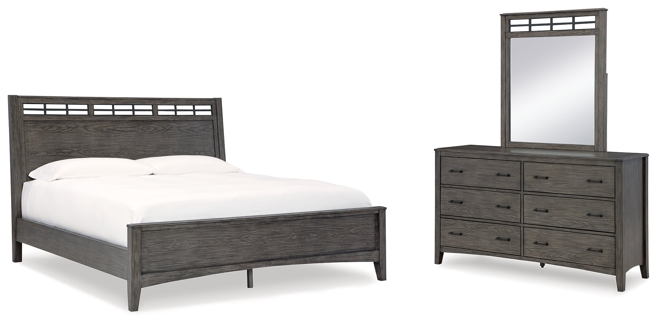 Hoover Furniture Outlet - Ashley Furniture - Montillan California King Panel Bed, Dresser and Mirror - California King Panel Bed, Dresser and Mirror - B651B7