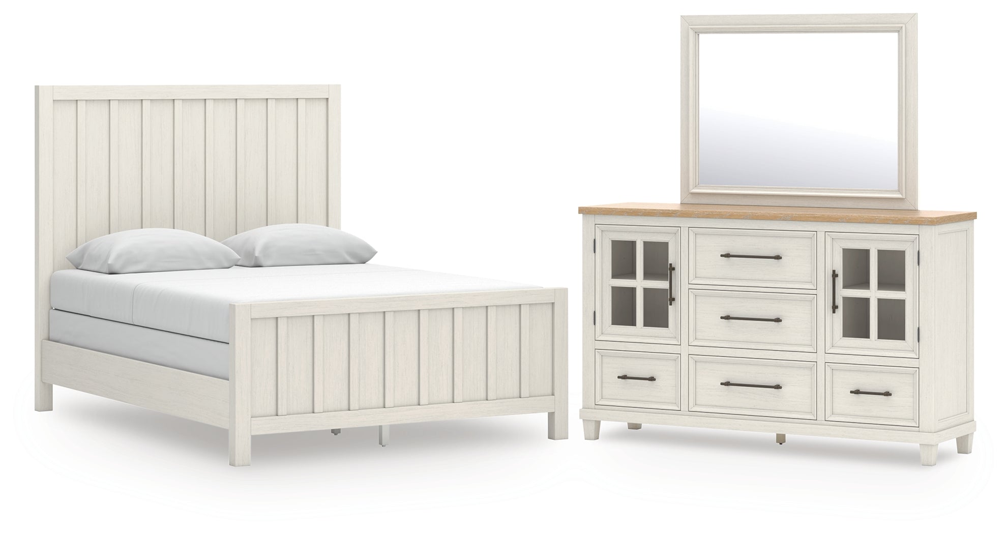 Hoover Furniture Outlet - Ashley Furniture - Shaybrock Queen Panel Bed, Dresser and Mirror - Queen Panel Bed, Dresser and Mirror - B683B3