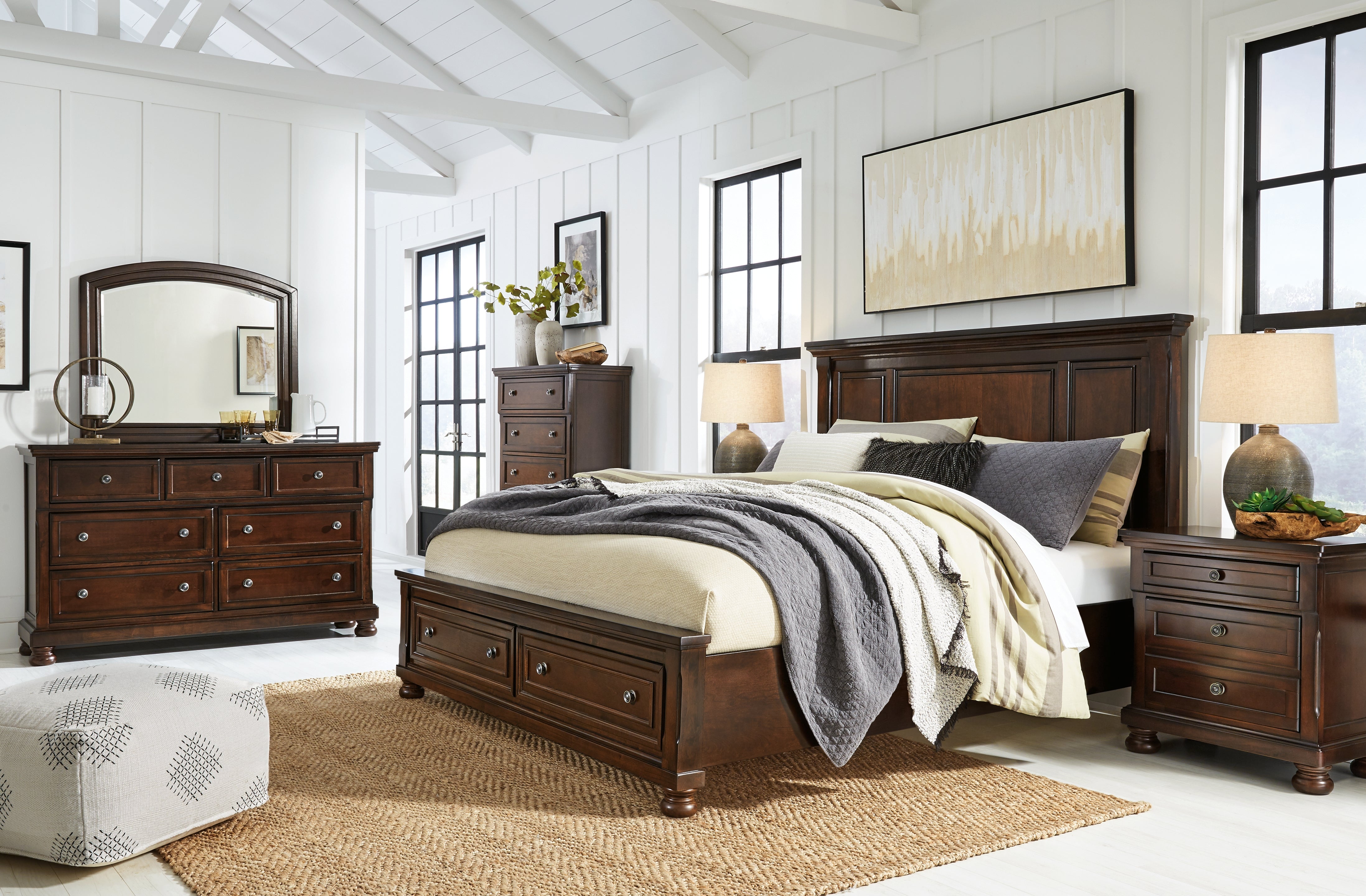 Hoover Furniture Outlet - Ashley Furniture - Porter California King Panel Bed, Dresser, Mirror, Chest and 2 Nightstands - California King Panel Bed, Dresser, Mirror, Chest and 2 Nightstands - B697B39