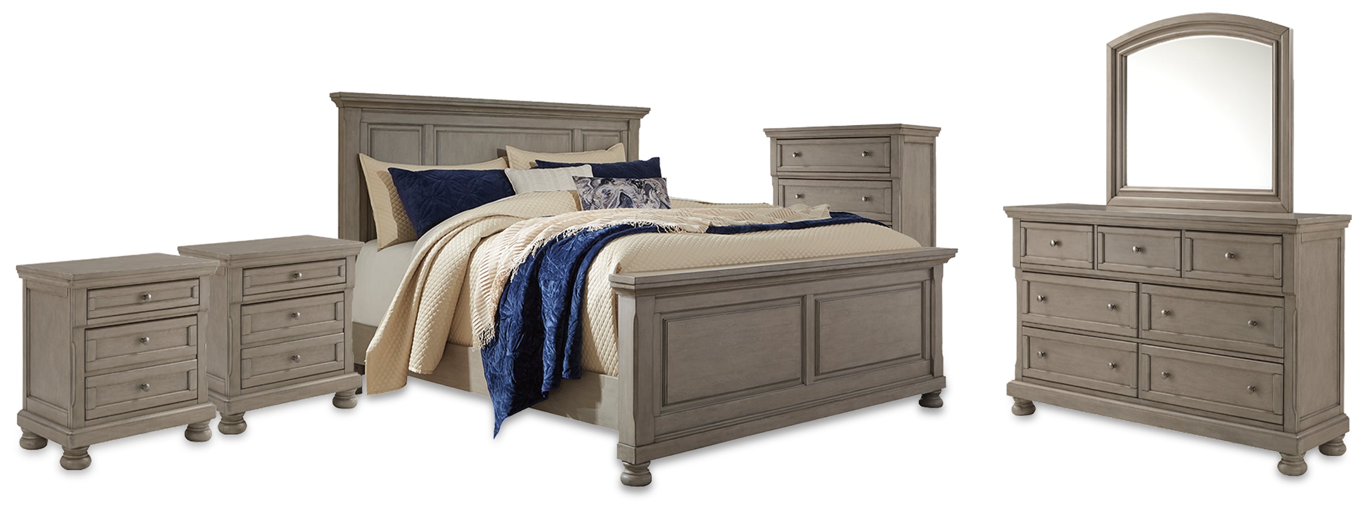 Hoover Furniture Outlet - Ashley Furniture - Lettner King Panel Bed, Dresser, Mirror, Chest and 2 Nightstands - King Panel Bed, Dresser, Mirror, Chest and 2 Nightstands - B733B58
