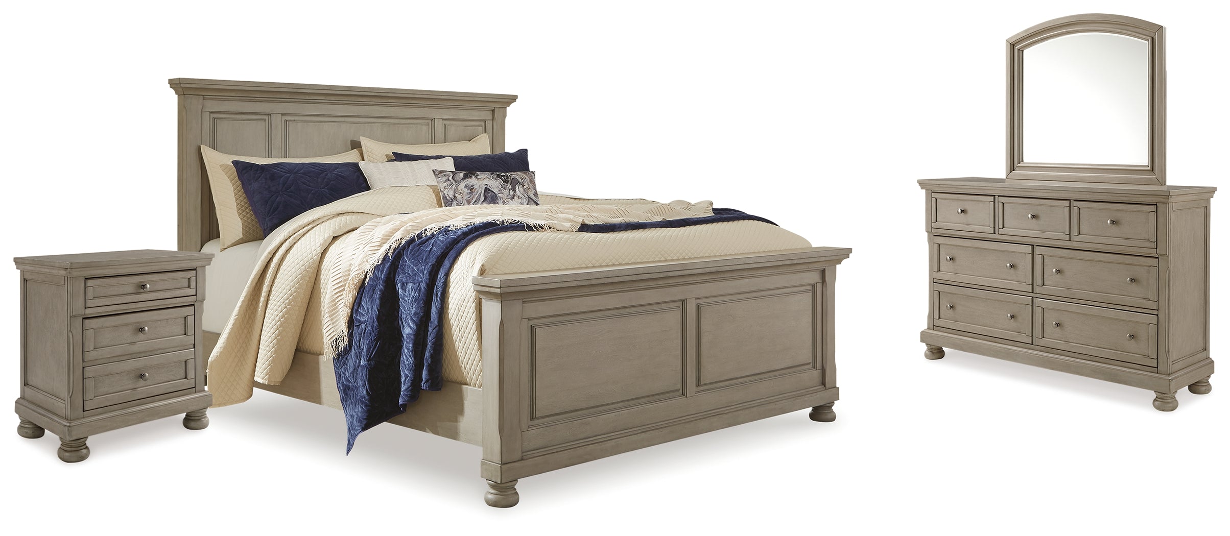 Hoover Furniture Outlet - Ashley Furniture - Lettner King Panel Bed, Dresser, Mirror and 2 Nightstands - King Panel Bed, Dresser, Mirror and 2 Nightstands - B733B48