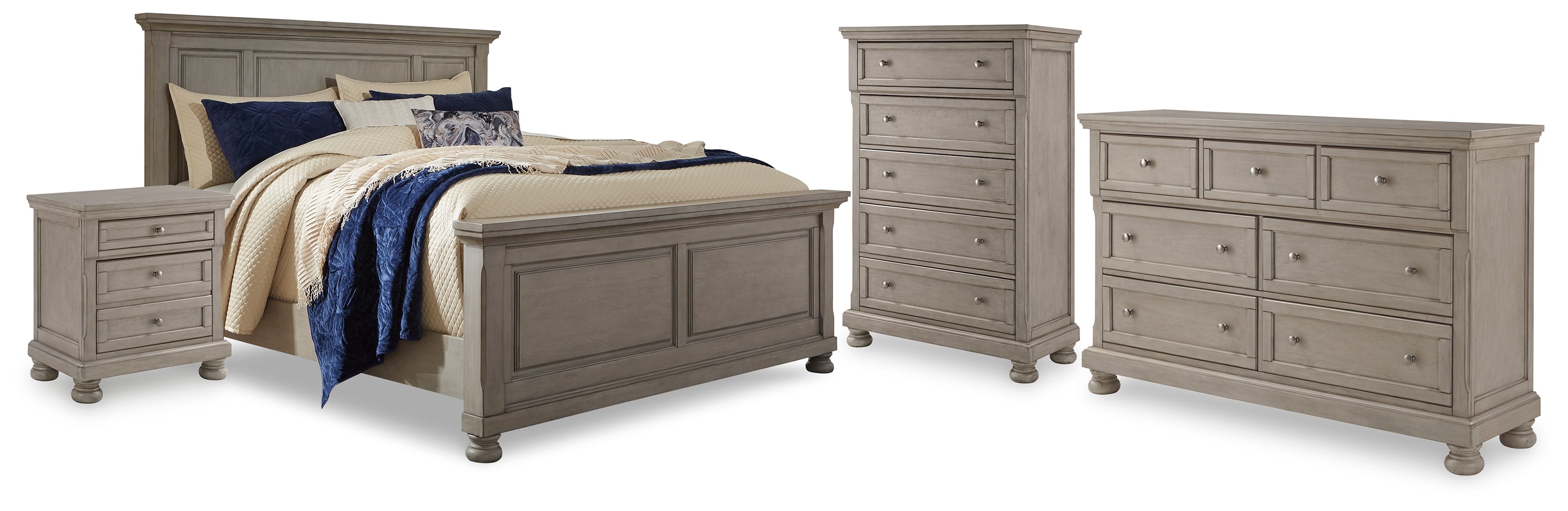 Hoover Furniture Outlet - Ashley Furniture - Lettner California King Panel Bed, Dresser, Chest and 2 Nightstands - California King Panel Bed, Dresser, Chest and 2 Nightstands - B733B47