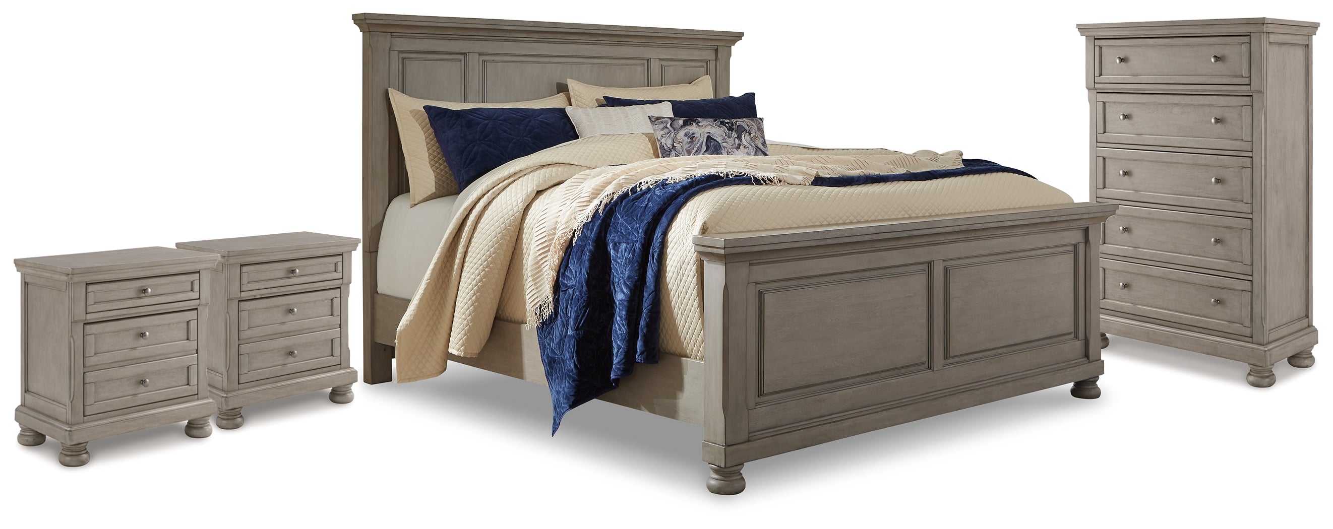 Hoover Furniture Outlet - Ashley Furniture - Lettner King Panel Bed, Chest and 2 Nightstands - King Panel Bed, Chest and 2 Nightstands - B733B59