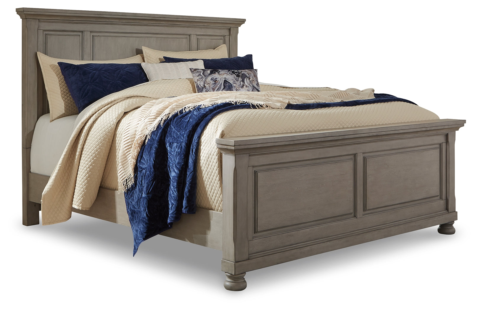 Hoover Furniture Outlet - Ashley Furniture - Lettner Queen Panel Bed, Dresser, Mirror and 2 Nightstands - Queen Panel Bed, Dresser, Mirror and 2 Nightstands / Light Gray - B733B43