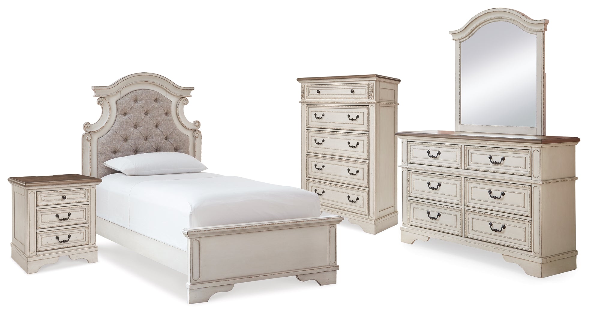 Hoover Furniture Outlet - Ashley Furniture - Realyn Twin Panel Bed, Dresser, Mirror, Chest and Nightstand - Twin Panel Bed, Dresser, Mirror, Chest and Nightstand - B743B44