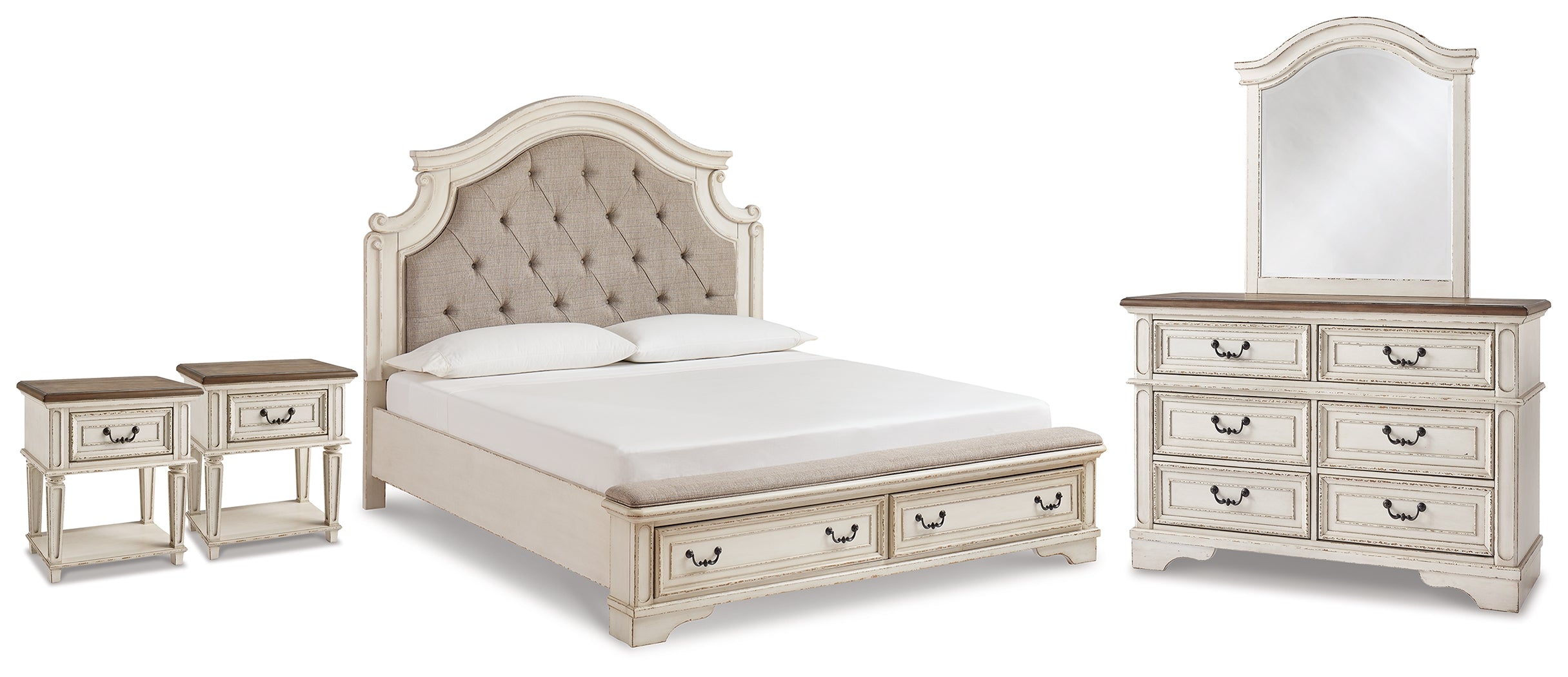 Hoover Furniture Outlet - Ashley Furniture - Realyn King Panel Storage Bed, Dresser, Mirror and 2 Nightstands - King Panel Storage Bed, Dresser, Mirror and 2 Nightstands - B743B66