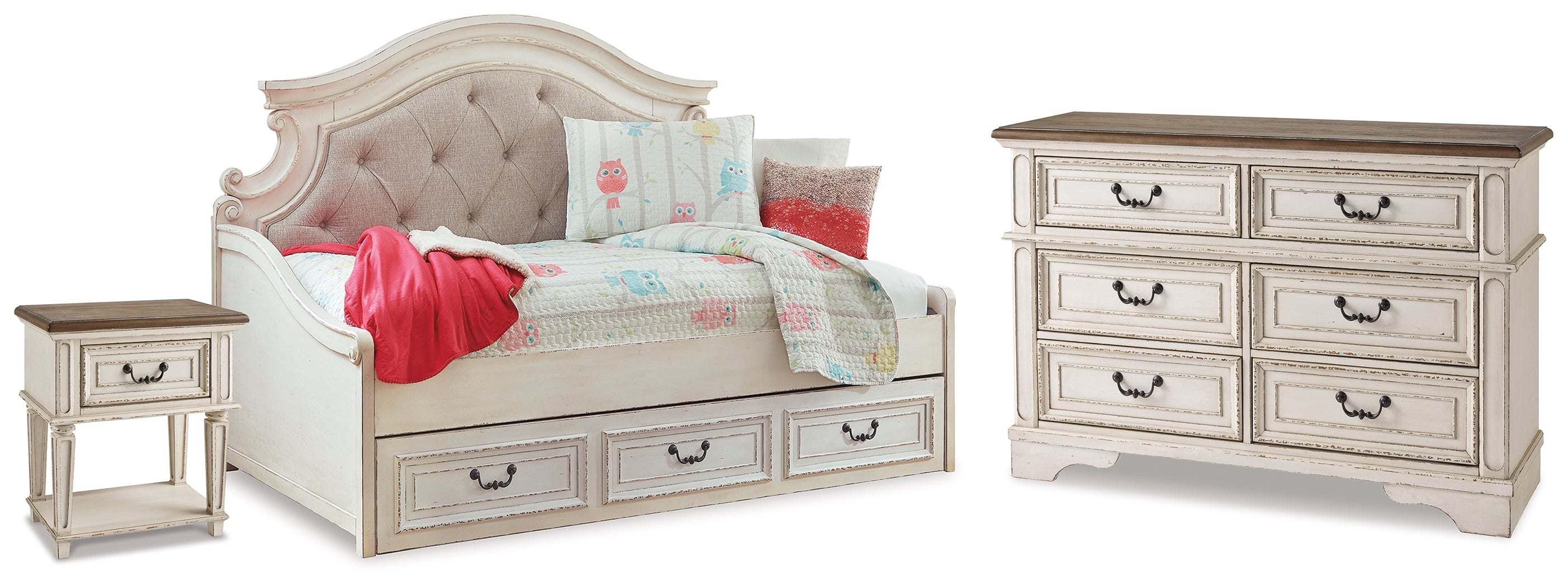 Hoover Furniture Outlet - Ashley Furniture - Realyn Twin Storage Daybed, Dresser and Nightstand - Twin Storage Daybed, Dresser and Nightstand - B743B92