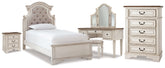 Hoover Furniture Outlet - Ashley Furniture - Realyn Twin Upholstered Panel Bed, Chest, Vanity and Nightstand - Twin Upholstered Panel Bed, Chest, Vanity and Nightstand - B743B99